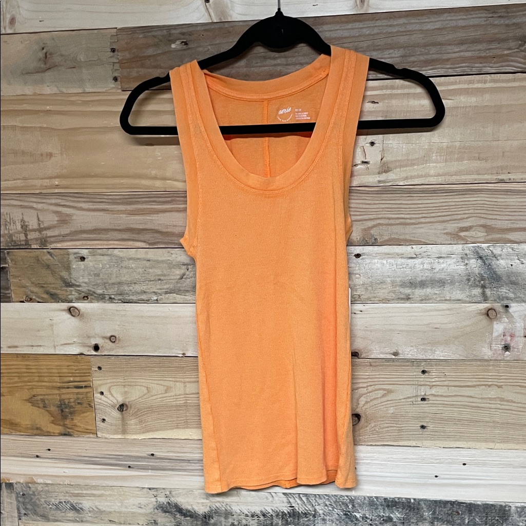 Aerie Size Xs Vibrant Orange Razor Back Ribbed Scoop Neck Soft Stretchy Tank Top